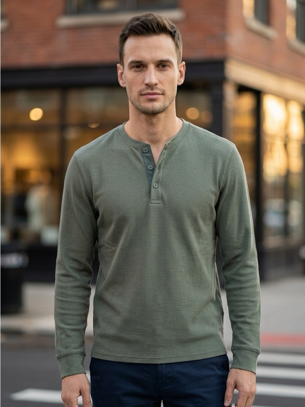 Vineyard Vines Olive Green Long-Sleeve Henley Shirt